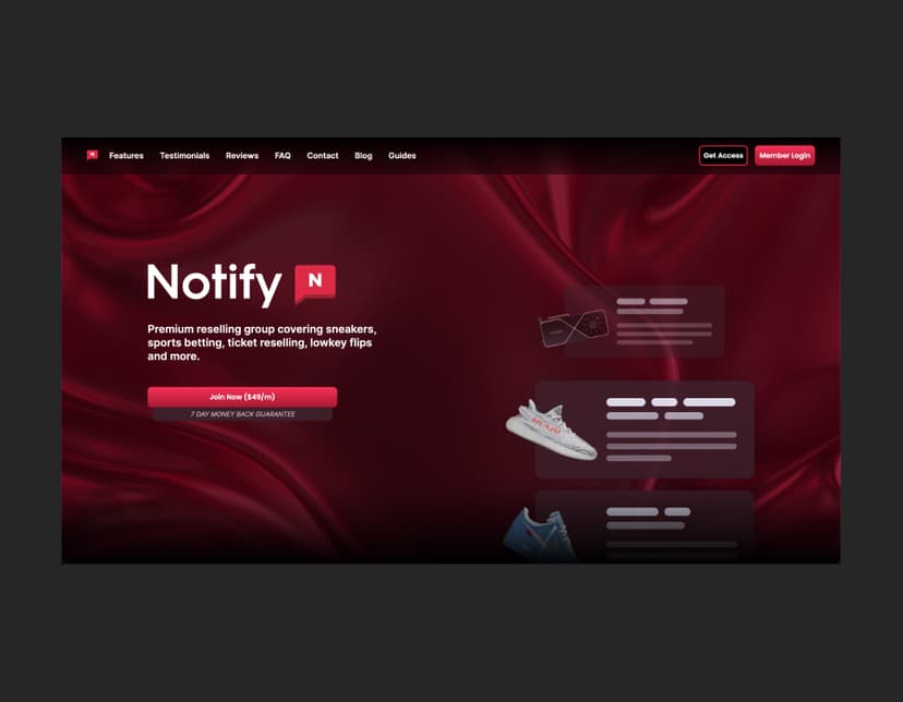 Image showing the notify website landing page