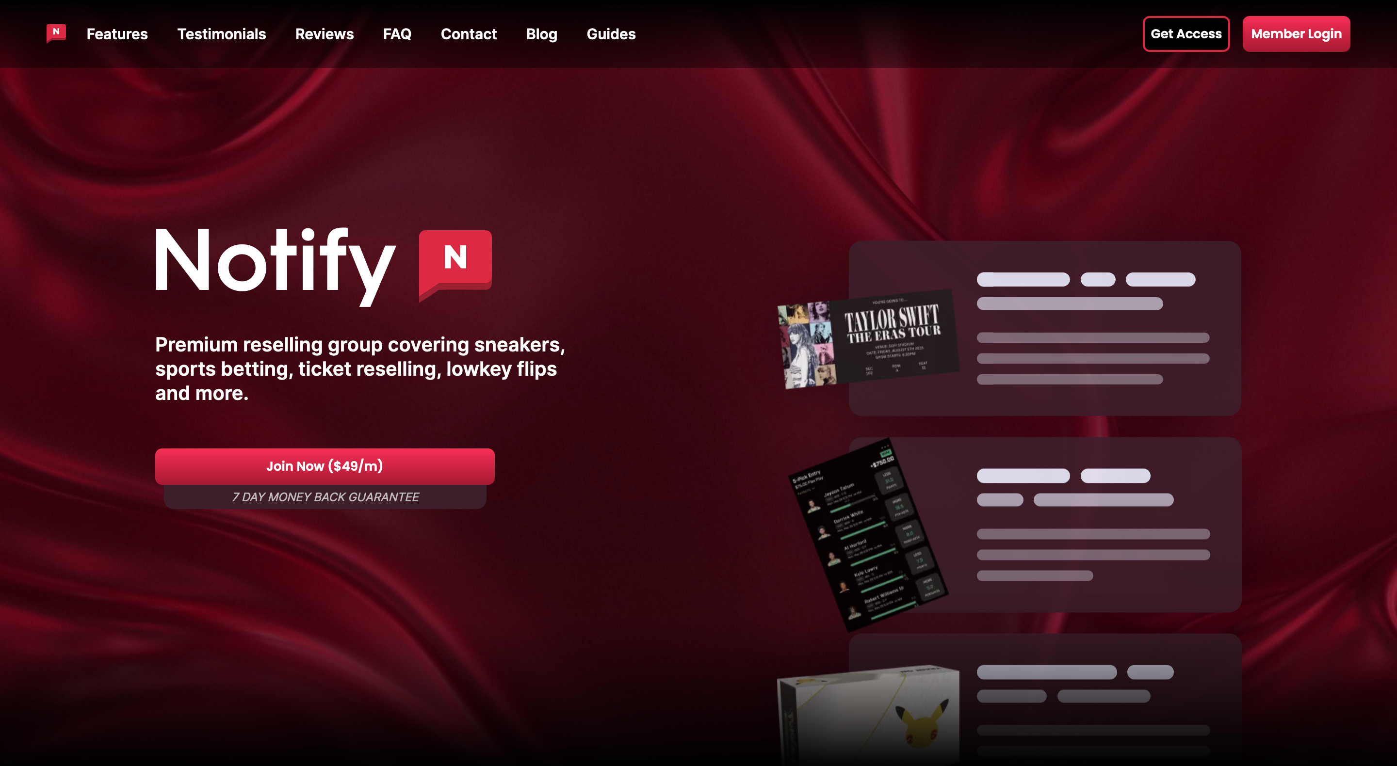 Notify site landing page